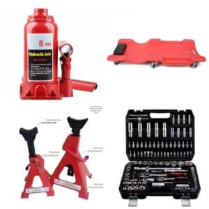 סט בוקסות + ג'ק בקבוק + מיטת מוסכים + בוקים