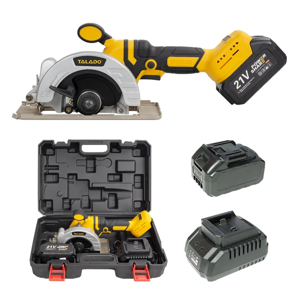 מסור עגול נטען 21V תעשייתי – מנוע Brushless (ללא פחמים) כולל ערכה מלאה במזוודה קשיחה Scorpion